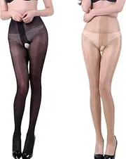 [Generic] Women's High Waist Control Top Tights Sheer Shiny Pantyhose Silky Stockings