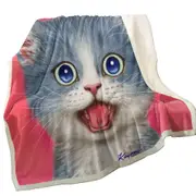 Sweet Happy Grey Kitten Cat Throw Blanket