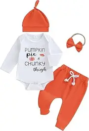 [Xeadoffubio] 4Pcs My First Halloween Baby Girl Outfit Mamas Pumpkin Ruffle Sleeve Romper Pumpkin Pattern Long Pants and Hat Headband