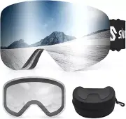 Ski Goggles, Frameless Snowboard Goggles with 2 UV400 Magnet Ski Lenses for Men