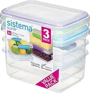 Sistema KLIP IT Food Storage Containers | 1 L | Stackable, Nestable & Airtight Fridge/Freezer Food Boxes with Lid | BPA-Free Plastic | Assorted Color Clips | 3 Count