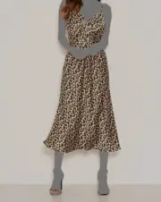 $116 AX Paris Women's Brown Sleeveless Belted Leopard V-Neck Midi Dress Size 14