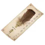 9.3 Inch Feather Pen Quill Pen with 5 Pcs Replacement Nibs Brown/Yellow
