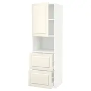 METOD / MAXIMERA hi cab f micro w door/2 drawers, white/Bodbyn off-white, 60x60x200 cm