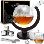 Hypoallergenic Round Whiskey Decanter with World Map Glasses - 650ml Capacity