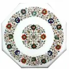 18" White Marble Corner Side Table Top inlay semi precious stones Handmade work