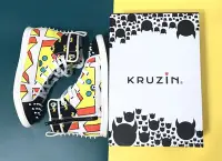 在飛比找Yahoo!奇摩拍賣優惠-Kruzin強烈美式風格黑色黃色撞色小惡魔拼接色彩街頭彩繪塗