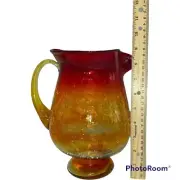 Mid Century Amberina Crackle Glass 9” Water Pitcher Large