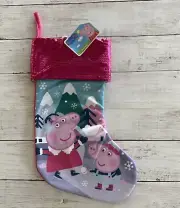 Peppa Pig Christmas Stocking 14" Length Holiday Pink & Blue Faux Sequin NWT