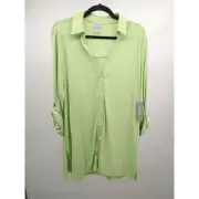 Chico's Tunic Top 2 L Cotton Blend Slub Button Front Knit Long Sleeve Mint NWT