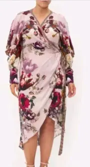 CAMILLA silk Gypsy rose pink Floral wrap midi dress Size XL NWT RRP $799