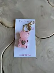 Betsy Johnson Key Chain Bag Charm Resin Bear Light Pink Rhinestone Heart Belly