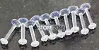 10 Pc 14g 3/8" Clear Acrylic Shaft Lip Labret Piercing Retainers with O-Rings