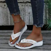 2024 New Women's Slippers Large Size Beach Outdoor Flip-flops Daily Casual Herringbone Women's Wedge Slippers white 42