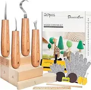 Carving Kit for Beginners - 20pcs Tools With 4pcs Knife, Basswood Blocks, Gloves, Storage Bag, Frosted Sponge - Whittling Gifts Set