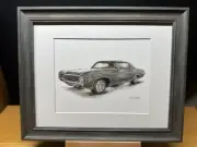 Drawing of a 1969 Chevrolet Impala Chevy Car Graphite Pencil Art Sketch Picture