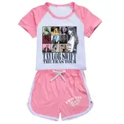 11-16 Years Kids Teens Boys Girls Taylor Swift Printed T-shirt + Shorts Summer Loungewear Sports Outfits Sets Gift -NMAOV Pink 13-14 Years