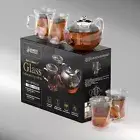 Artisan Borosilicate Glass Teapot Set - Includes Infuser & 4 Insulated Cups