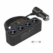 7-in-1 4-Socket Car Cigarette Lighter Splitter USB Fast Charger Power Adapter