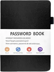 B6 Password Book with Alphabetical Tabs,Password Keeper Book Pocket,Hardcover Password Book Small,Internet Password Book for Computer Website Logins&Internet Address Password Organizer(Black)