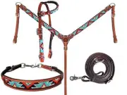 Showman Beaded Aztec Design 4 Piece Headstall & Breast Collar Set