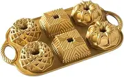 Nordic Ware USA Geo Cast Aluminium Bundtlette Pan, Gold, 30 x 18.5 x 3.5 cm