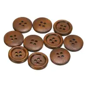 10pcs Wooden Sewing Button 20mm 4 Holes Round Craft Buttons, Coffee