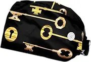 [WOSHJIUK] Working Hat 2 Pack Scrub Caps for Women,Gold and Silver Key,Tie Back Cap Adjustable Scrub Hat