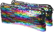 PACKOVE 2pcs Cute Sequin Makeup Bag Portable Cosmetic Pouch for Travel Multifunctional Storage for Lipstick Toiletries Headphones and Data Cables Stylish Handheld Design for Women
