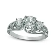 Lab-Created White Sapphire Three Stone Bypass Infinity Engagement Ring in Sterling Silver