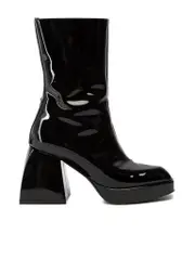 Black Patent Leather Square Toe Boots