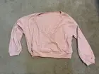 OGL Mauve Pink Wide Rib Surplice Top V Neck Womens Size Large Long Sleeve