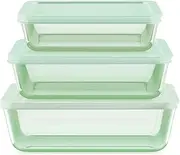 [Pyrex] Simply Store Rectangle Tinted Glass Food Storage 6-Piese Set, Green, 3/6/11 Cup Capacity