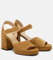 [Valentino Garavani] Valentino Garavani Fawcette 100 suede platform sandals AU 11 beige