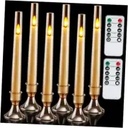 6 Pcs Flameless Taper LED Candles with Remote and Timer, 3D Wick Gold