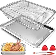 Air Fryer Basket for Oven, Air Fryer Basket and Tray for Oven, Oven Air Fryer Tray Set - Includes Baking Pan Rack, Crisper Tray, Air Fryer Basket, Plus Oven Mitts & Tongs