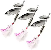 VANZACK 3pcs Leaf Pattern Sequin Fishing Bait Durable Metal Hard Lures with Treble Hooks for Bass Pike Trout Saltwater Freshwater Angling