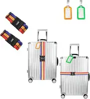 [ANSUJINFENG] Luggage Strap and Luggage tag Set, Luggage Packing Strap with Combination Locking Buckle, Adjustable Luggage Strap, Non-Slip Travel Luggage Strap, Travel Accessories (Red Yellow Blue)