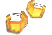[LEETIE LOVENDALE] Golden Yellow Frosted Hexagon Geo Hoop Earrings, Plastic lucite surgical steel