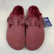 Birkenstock New w/ Box Boston Shearling Maroon Suede Leather Narrow Select Size