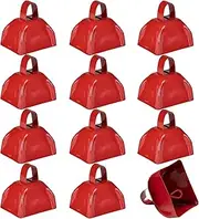 Metal Cowbells - Red 3 Inch Cow Bells Noise Makers, Loud Call Bell with Handles for Sporting Events, Cheering, Team Spirit, Noisemakers, Weddings, (Pack of 12)