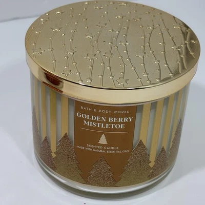Bath & Body Works Golden Berry Mistletoe Candle Scented 3-Wick New