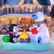 Christmas Polar Bear Penguin Campfire Hot Cocoa Airblown Inflatable Decor BlowUp