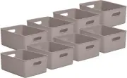 Decorative Storage Bins (8 Pack) Taupe Plastic Storage Baskets 15 Liter Medium
