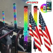 Pair 2FT Thick LED Whip Spiral Chasing RGB Fat Whips Light For ATV UTV RZR SXS