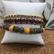3 PC Handmade Bohemian Beaded Stackable Stretch Bracelet Set New Free Ship 4317