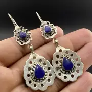 Genius Lapis Lazuli Stone Unique Beautiful Drop Shape Handmade Afghani Earrings