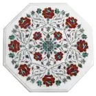 12" marble Side table top semi precious stones Floral inlay Handicraft work Art
