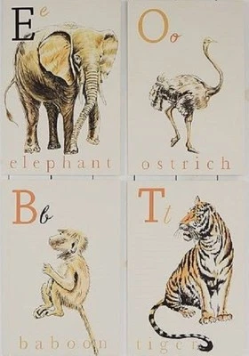 Pottery Barn Kids Animal Flashcard Wall Art Set SET/4 ~NEW IN BOX
