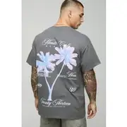 Mens Grey Oversized Blurred Palm Print Graphic T-Shirt